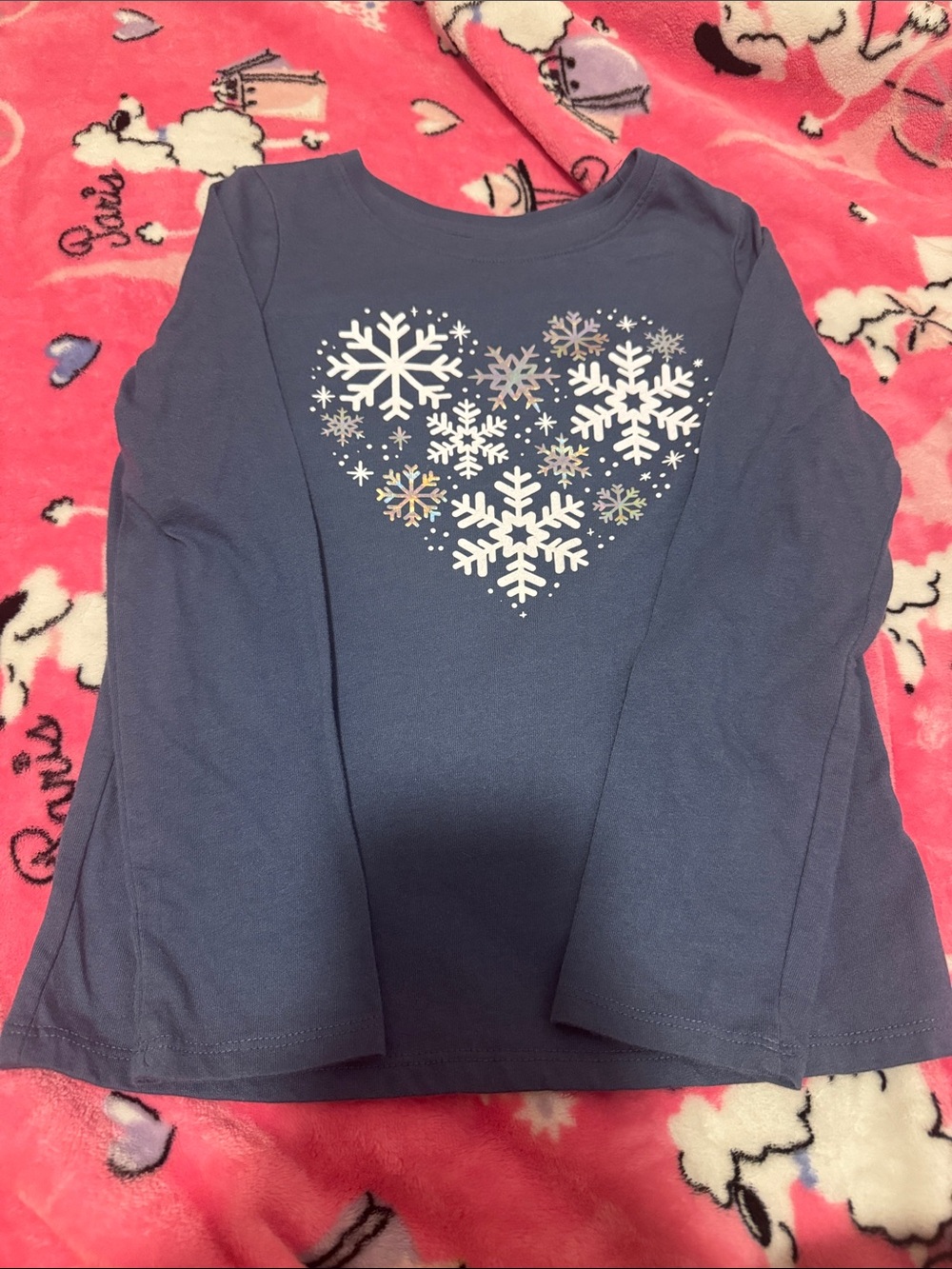 Girls Navy Long-Sleeve Snowflake Heart Tee